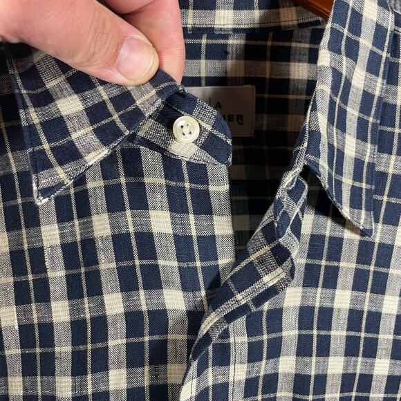 AKA Eddie Bauer Button Up Shirt Men's Large Blue Plaid Long Sleeve 100% Linen - Picture 4 of 10